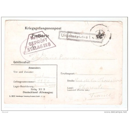 Tarjeta postal   prisionero de guerra de 1941