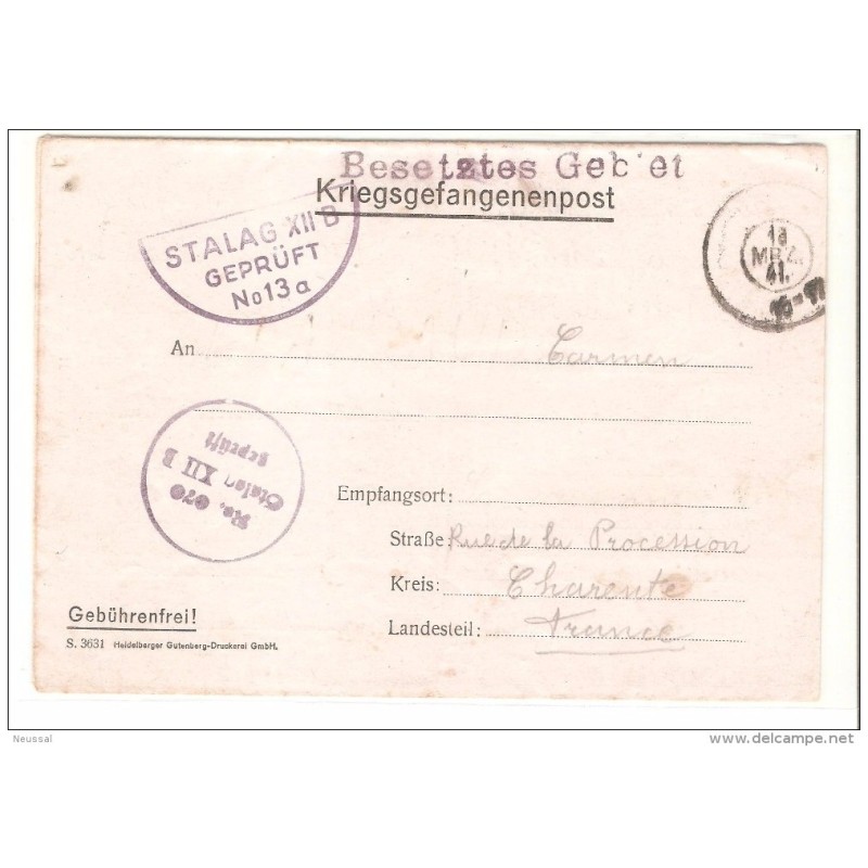 Carta prisionero de guerra de 1941 Carta prisionero de guerra de 1941