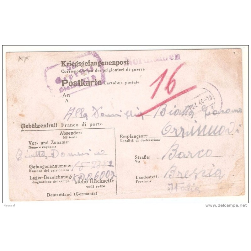 Tarjeta prisionero de guerra de 1944 Tarjeta prisionero de guerra de 1944